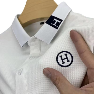 Polo de marca de alta calidad para hombre, camiseta con logotipo personalizado bordado, cuello de contraste sólido, polos de manga corta para hombre - Product Image 5