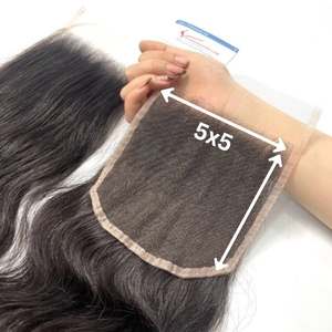¡Listo para enviar 100% extensiones de cabello humano virgen vietnamita cierre recto y frontal en color negro de alta calidad! - Product Image 3