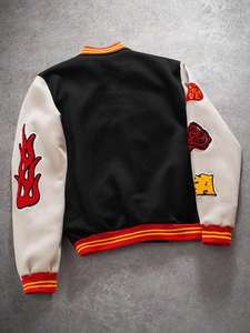 Vêtements d'extérieur universitaires en laine noire Collège inspiré streetwear Baseball bomber style hiver veste chaude pour hommes rouge jaune design - Product Image 2