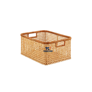 Hot Selling Natural Acacia <b>Wood</b> and Rattan Cane <b>Baskets</b> Minimalist Rectangle Kitchen Storage <b>Basket</b> for Organization -RB07 - Product Image 1