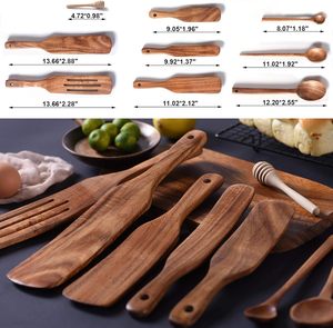 Wooden Spurtle <b>Set</b> <b>of</b> 9,Wooden Spoons for Cooking, Natural Teak Wooden Utensils for Cooking, Stirring, Mixing, Serving,Spurtles - Product Image 3