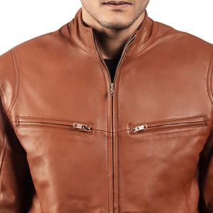 Chaqueta de Motociclista de Cuero para Hombre de Alta Calidad al por Mayor OEM con Logotipo Personalizado, Cuello Alto de Tela de Lona y Logotipo Frontal - Product Image 6