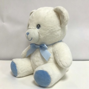Oso de Peluche Blanco Personalizado con Lazo Azul, Oso de Peluche Blanco y Azul, Oso de Peluche Sentado Suave, Relleno de Algodón PP, Unisex - Product Image 2