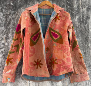 Chemise-veste en coton Kantha vintage unique, faite à la main et matelassée, idéale pour la superposition, style Suzani - Product Image 5