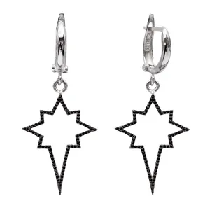 Boucles d'oreilles pendantes en argent plaqué or rose, étoile turque artisanale, zircon noir, pour femmes - Cadeau tendance pour mariage et fête - Product Image 3