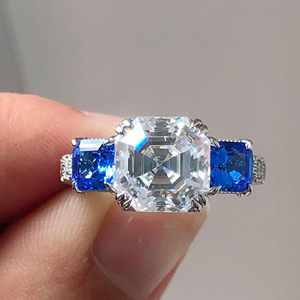 Eternity vermeil 3,80 quilates Lab-Grown Asscher Cut Diamond Ring Compromiso Anillo de bodas Joyería 14K Anillo de oro blanco original - Product Image 1