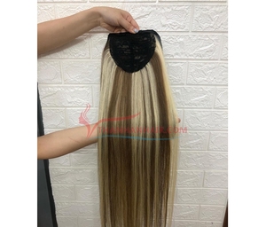 Couleur de cheveux personnalisée queue de cheval droite naturelle 100% cheveux humains cuticule alignée extension de cheveux en queue de cheval doublement étirée - Product Image 1