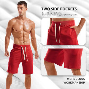 Shorts en molleton 100% coton pour homme, tissu en laine unie, taille élastique, décontracté, entraînement, confort, léger, durable, ajusté - Product Image 3