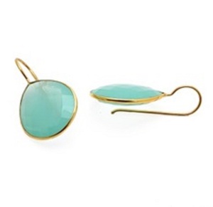 มาใหม่ Aqua Chalcedony พลอย925ต่างหูรูปลูกแพร์เงิน - Product Image 1