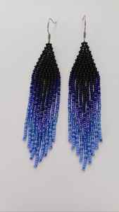 Boucles d'oreilles en perles bleues Boucles d'oreilles en perles de rocaille Boucles d'oreilles longues Boucles d'oreilles pendantes Boucle d'oreille lustre bleu Boucle d'oreille Boho - Product Image 2