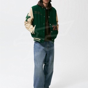 Chaqueta universitaria de invierno con estilo para hombre, chaqueta de bombardero con mangas de cuero y cuerpo de lana, ropa informal para uso al aire libre, chaquetas para hombre - Product Image 4