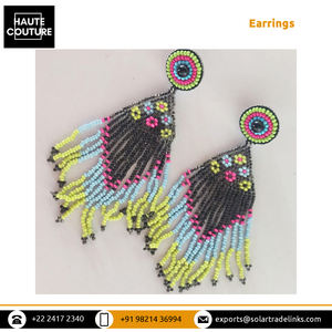 Custom Size Possible for Casual Outdoor Beach Wear Hand Crafted Handmade Beaded Floral Fringe <b>Tassels</b> <b>Earrings</b> - Product Image 2