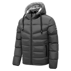 Veste en duvet d'automne-hiver personnalisée pour hommes, manteau en duvet d'oie de grande taille, col montant, veste bouffante décorée à motif imperméable - Product Image 3