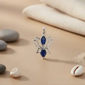 Women's 925 Silver Iolite Lotus Pendant Necklace <b>Cushion</b> Cut Diamond Rhodium Plating Geometric <b>Box</b> Chain Zircon Gift Jewelry - Product Image 2