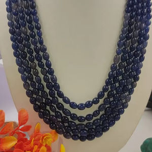 Perles de pierre de quartz saphir forme ovale lisse 5 brins collier - Product Image 1