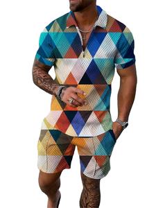 Conjuntos cortos de dos piezas de verano con estilo para hombres, camiseta informal de algodón personalizada de calle alta con opción de talla grande transpirable - Product Image 4