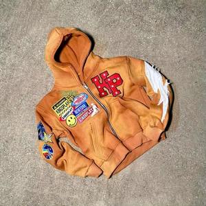 เสื้อมีฮู้ดสำหรับผู้ชายผ้าคอตตอน100% พลอยเทียมแบบกำหนดเอง450 GSM มีซิปหน้าเต็มหน้า - Product Image 3