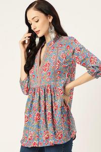 Haut à taille cintré en pur coton à imprimé floral haut court en coton imprimé bloc à la main pour femme - Product Image 3