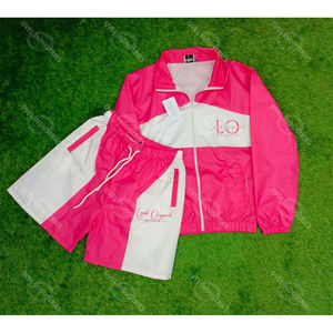 Men's High Street 100% polyester <b>Zip</b>-Up Windbreaker Jacket <b>Shorts</b> Two-Piece Tracksuit Streetwear Windbreaker <b>Shorts</b> Jacket Sets - Product Image 1