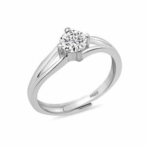 NOVAMART Fine Wave Minimal <b>Solitaire</b> Moissanite <b>Ring</b> Trendy Geometric Sterling <b>Silver</b> Engagement with Inlay Gemstone Free Size W - Product Image 3