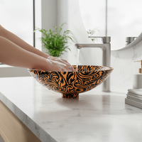 Lavabo de Sobremesa Redondo de Metal con Patrón Sin Costuras, 38 cm, Lavabo Moderno para Baño, Venta Directa de Fábrica