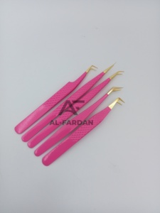 แหนบต่อขนตาสแตนเลสอย่างดี สีชมพูสด ปลายสีทอง จับแบบเพชร ปลายไฟเบอร์ - Product Image 3