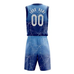 Ensemble d'uniformes de basket-ball personnalisés à imprimé foudre bleu dégradé maillot et shorts pour hommes uniforme de basket-ball de haute qualité au meilleur design - Product Image 4