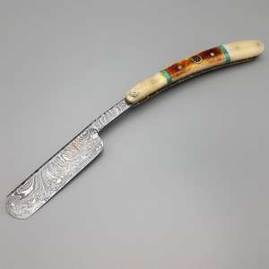 Couteaux de rasoir droit en acier Damas faits à la main avec manche en bois, personnalisables OEM, épaisseur 0,354 pouces, haute qualité - Product Image 4