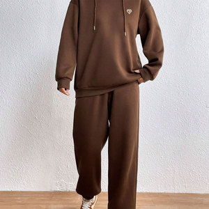 Haute qualité 100% coton Teary Fleece unisexe surdimensionné deux pièces survêtement long à capuche avec un design uni pour la saison hivernale - Product Image 3