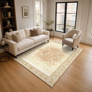 Tapis de salon en chenille antidérapant, imprimé numériquement, lavable en machine, design minimaliste beige et marron, vente en gros, modèle LXDP-0703 de RUGS DEPOT - Product Image 2
