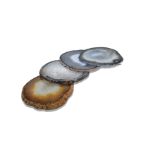 Sous-verres de 4 pouces polis miroir agate bordure argentée pour boisson fournitures d'hôtel et de restaurant sous-verres de décoration de table uniques