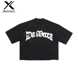 เสื้อยืดฮิปฮอปทรงครอปผู้ชาย ผ้าฝ้าย 100% ทรงโอเวอร์ไซส์ ล้างสีแบบแอซิด พิมพ์ลายสกรีน สีดำ ยูนิเซ็กส์ น้ำหนัก 280 GSM เสื้อยืดเนื้อหนา - Product Image 4