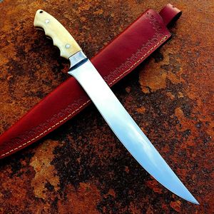 Couteau à filet en acier Damas fait main pour la chasse, la pêche et la survie en plein air, lame flexible et tranchante, manche en os - Product Image 4