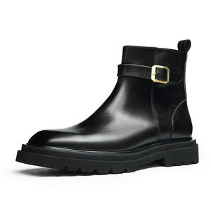 Bottines mi-mollet en cuir givré tendance avec boucle et design léger pour l'hiver et les soirées - Product Image 1