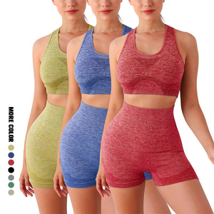 Conjunto Deportivo de 2 Piezas para Mujer, Diseño Personalizado OEM, Sin Costuras, Bloques de Color, Sujetador Deportivo Acolchado y Pantalones de Yoga - Product Image 5