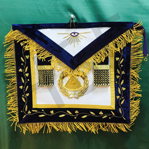Delantal Masónico Artesanal de Gran Maestro, Terciopelo Morado con Bordado de Hilo Dorado y Flecos, Regalia Masónica - Product Image 1