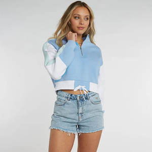 New Arrival Casual Color Block Cropped Cotton <b>Fleece</b> Hoodies for <b>Women</b> Turtleneck <b>Half</b> <b>Zip</b> up Long Sleeves Sweatshirt for <b>Women</b> - Product Image 3