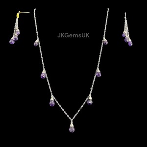925 argent Sterling améthyste naturelle gouttes à facettes collier boucles d'oreilles ensemble pendentifs à la mode breloques pour le mariage des enfants - Product Image 1