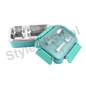 Fiambrera Tiffin de acero inoxidable amigable, portador de alimentos para acampar de Metal pulido con cerradura, fiambrera única con cuchara - Product Image 1