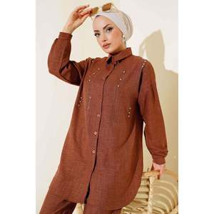 Ensemble 2 pièces en lin lapidé et pailleté Marron - Product Image 4