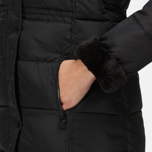 Manteau long parka en nylon isolé pour femme Noir Chauffant Grande taille Hiver Bulle rembourrée matelassé - Product Image 5