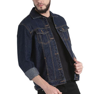 Vente en gros Veste en jean pour homme à manches longues en coton denim col montant couleur unie manteau en jean personnalisé Style de rue hiver - Product Image 3