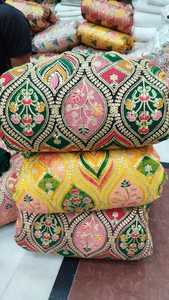 Telas bordadas hechas a medida con trabajo de espejo y colorido bordado de tema indio ideal para diseñadores de vestidos para reventa - Product Image 2