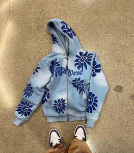 Custom Manufacturer Sun Faded Distressed Embroidery Zipper Streetwear Acid Wash Men Zip up Heavyweight <b>Rhinestone</b> Hoodie - Product Image 2