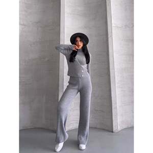 Side Button Detail <b>Knitted</b> <b>Set</b> 1563 - Gray - Product Image 3