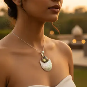 Women's 925 Silver Moonstone Pendant <b>Necklace</b> Rhodium Plated 18K Gold Box <b>Chain</b> Gift Jewelry Featuring White Gold Diamond Pearl - Product Image 1