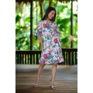 Robe portefeuille 100% coton Botanic Bae, taille empire, style formel et décontracté pour les occasions de jour, haute couture pour le printemps et l'automne, taille XL - Product Image 2