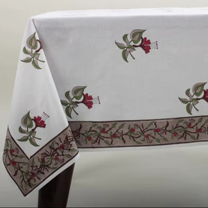 Wedding <b>Tablecloth</b> Salmon Pink Sage Green Delft Blue Indian Hand Block Printed <b>Tablecloth</b> Table Cover Linen Set - Product Image 6