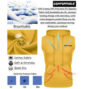 Wholesale OEM Gym <b>Sleeveless</b> <b>Hoodies</b> Lightweight Solid Color Summer Polyester/cotton Material - Product Image 4
