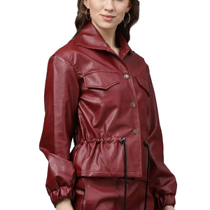 Chaqueta de cuero al por mayor para mujer, corta, con cremallera, acolchada de algodón, de invierno, de lujo, con forro de piel, tipo burbuja, con cierre de botones - Product Image 3
